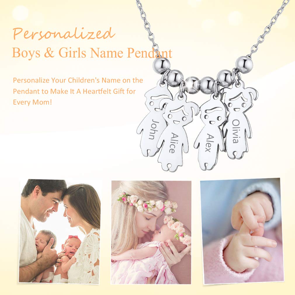 Custom4U Namenskette S925 Silber/Edelstahl Kette mit Namen der Kinder Personalisierte Mutter Name Halskette mit 1-5 Kindernamen Jungen und Mädchen Halskette Geschenk für Mama Oma Mütter