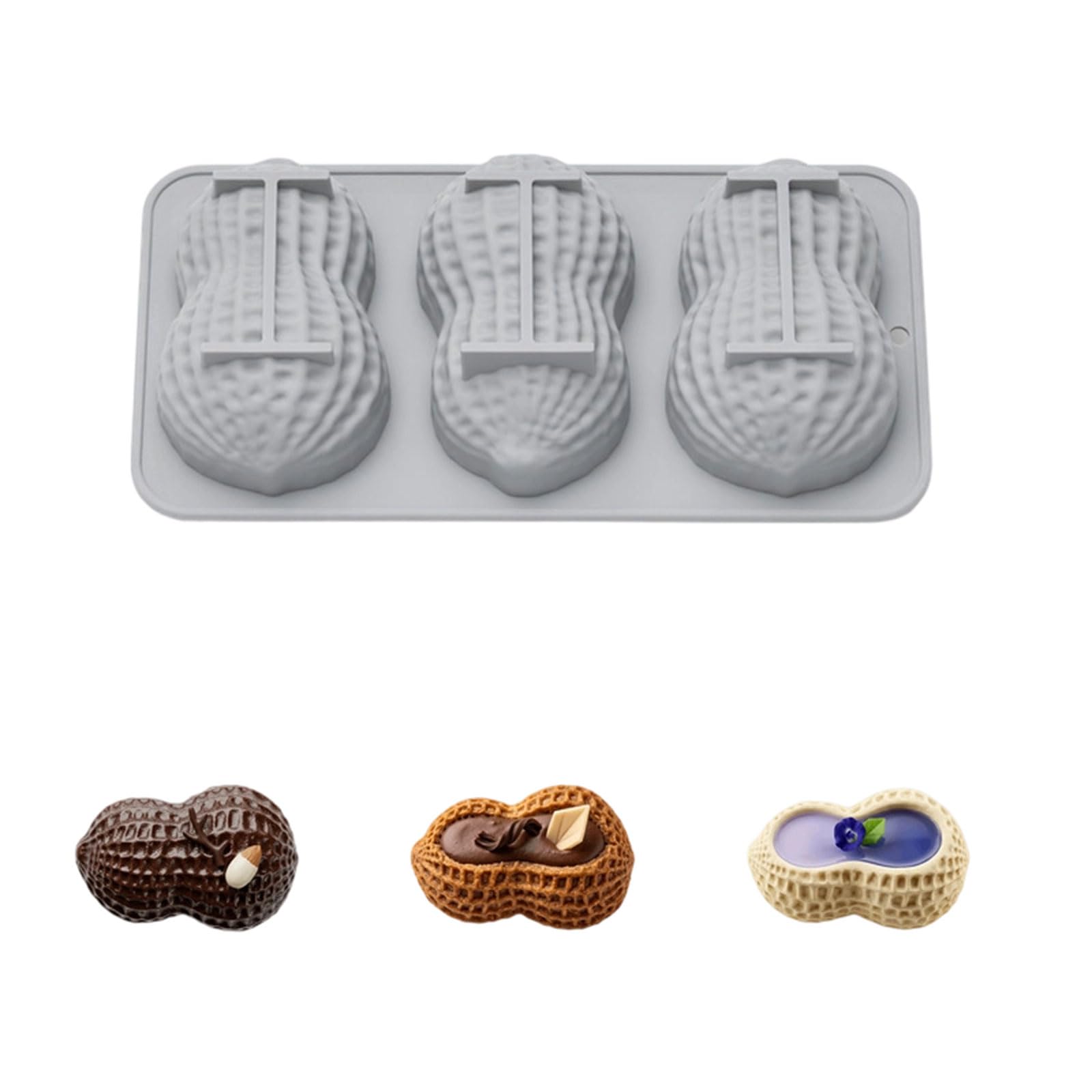 APGLSXY Flexible Silicone Mousses Cake Molds 3 Cavity Peanut Shaped Puddings Baking Bakeware for Parties Green Fruit Baking Multipurpose Dessert