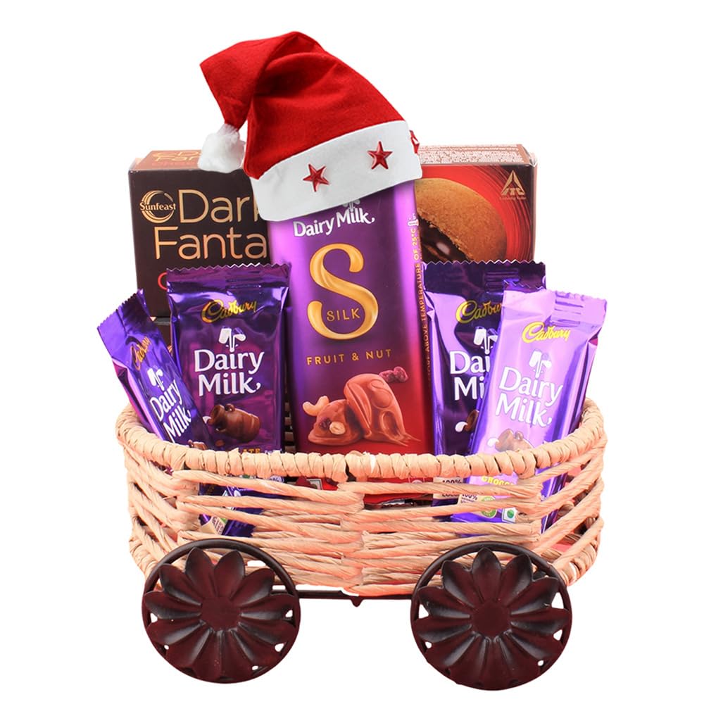 SFU E Com Taste Of Fruits And Nutty Chocolate With Premiuim Thread Cart Hamper | Chirstmas Chocolate Gift Hamper | Christmas Cap With Chocolates | Christmas Chocolate Gift Combo | 2235