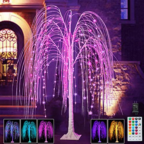 Featured Product Pooqla 240 LED 5FT Colorful Lighted Willow Tree, RGB LED Tree with Remote, Willow Tree with Multicolored White String Lights for Indoor Outdoor Valentine Christmas Party Home Wedding Decor