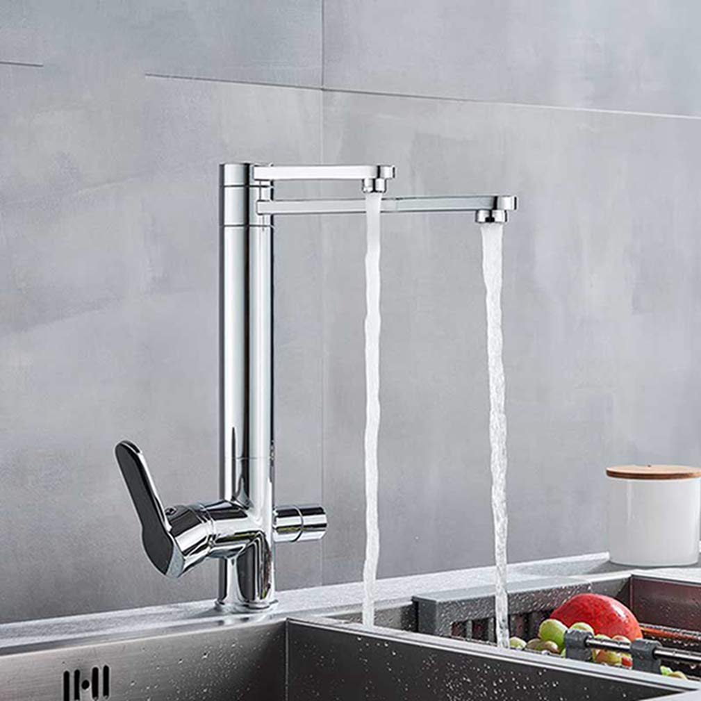 ZQFHSX Chrome Purify Kitchen Faucet Deck Mount Dual Handle Purification Mixer Tap Swivel Spout Water for Drinking Filter Faucets 3 Way,Chrome B