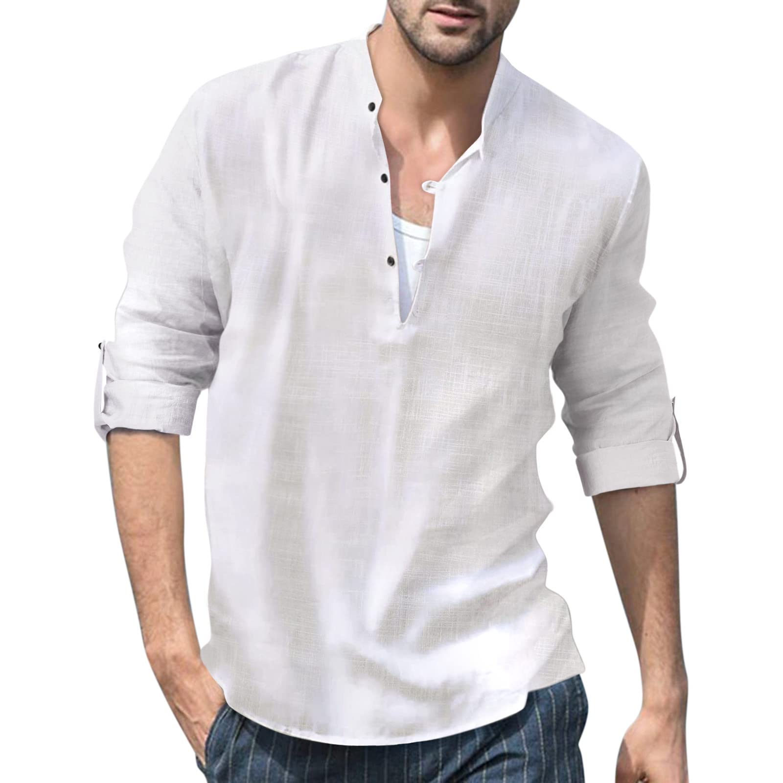 Camicia Uomo Maniche Corte Con Scollo A V – Casual Estiva, Tessuto Testurizzato, Blu Navy/nero, Taglia M
