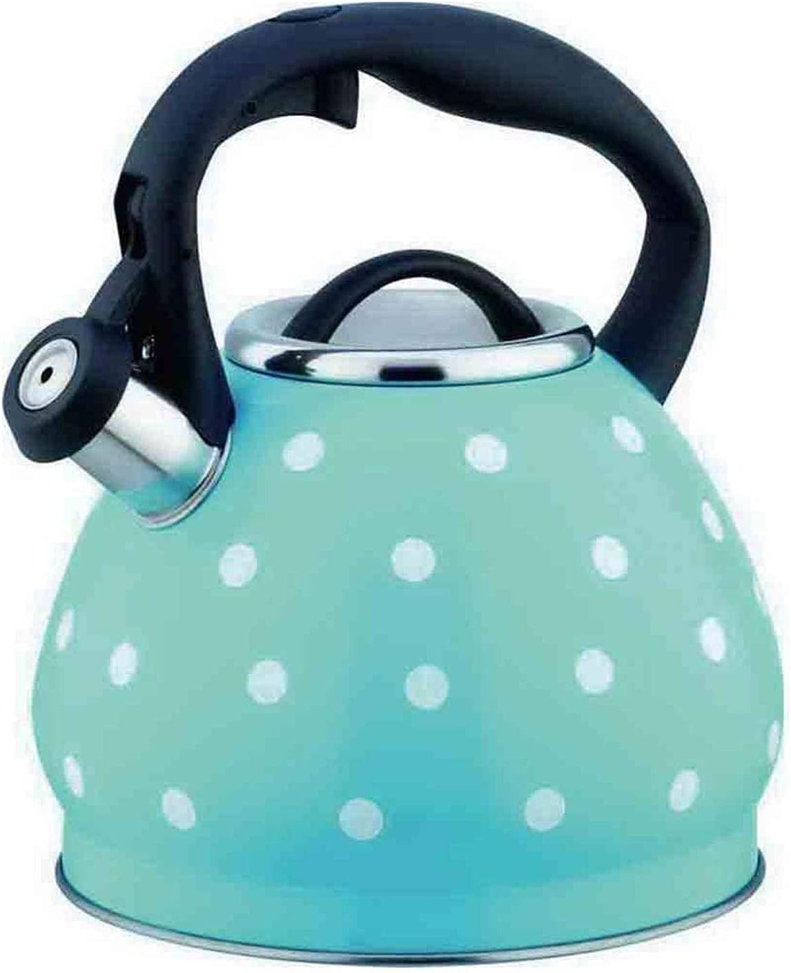 Camping Coffee Pot 3 Quart Large Stainless Steel Teapot Whistle Stove Polka Dot Teapot One-Button Opening and Closing Design Suitable for Home and Outdoor (White 3L)