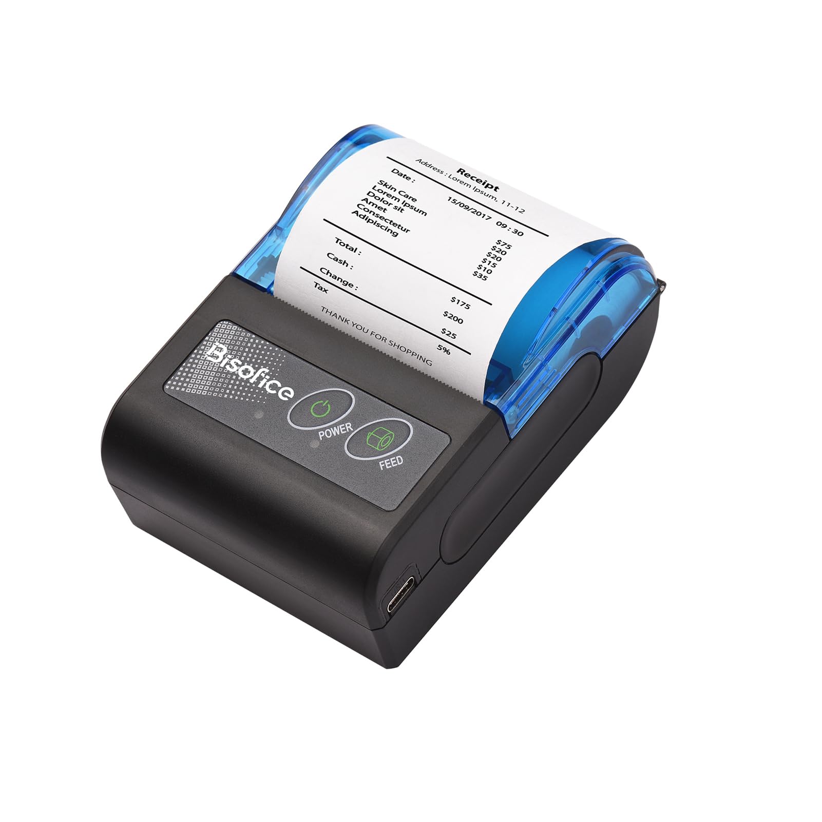 Stampante termica wireless compatta per 2 pollici Bluetooth USB per ricevute e fatture, carta per 58 mm, compatibile con iOS e Android, per ristoranti, negozi al dettaglio
