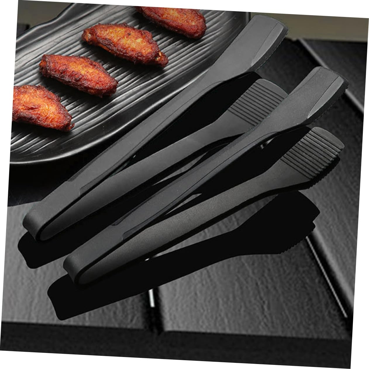 GALPADA Set e Facile da Usare 2 Pezzi Pinze Barbecue in Silicone Nero Design Semplice Resistente al Calore per Cucinare e Girare Cibo in Cucina a Colazione