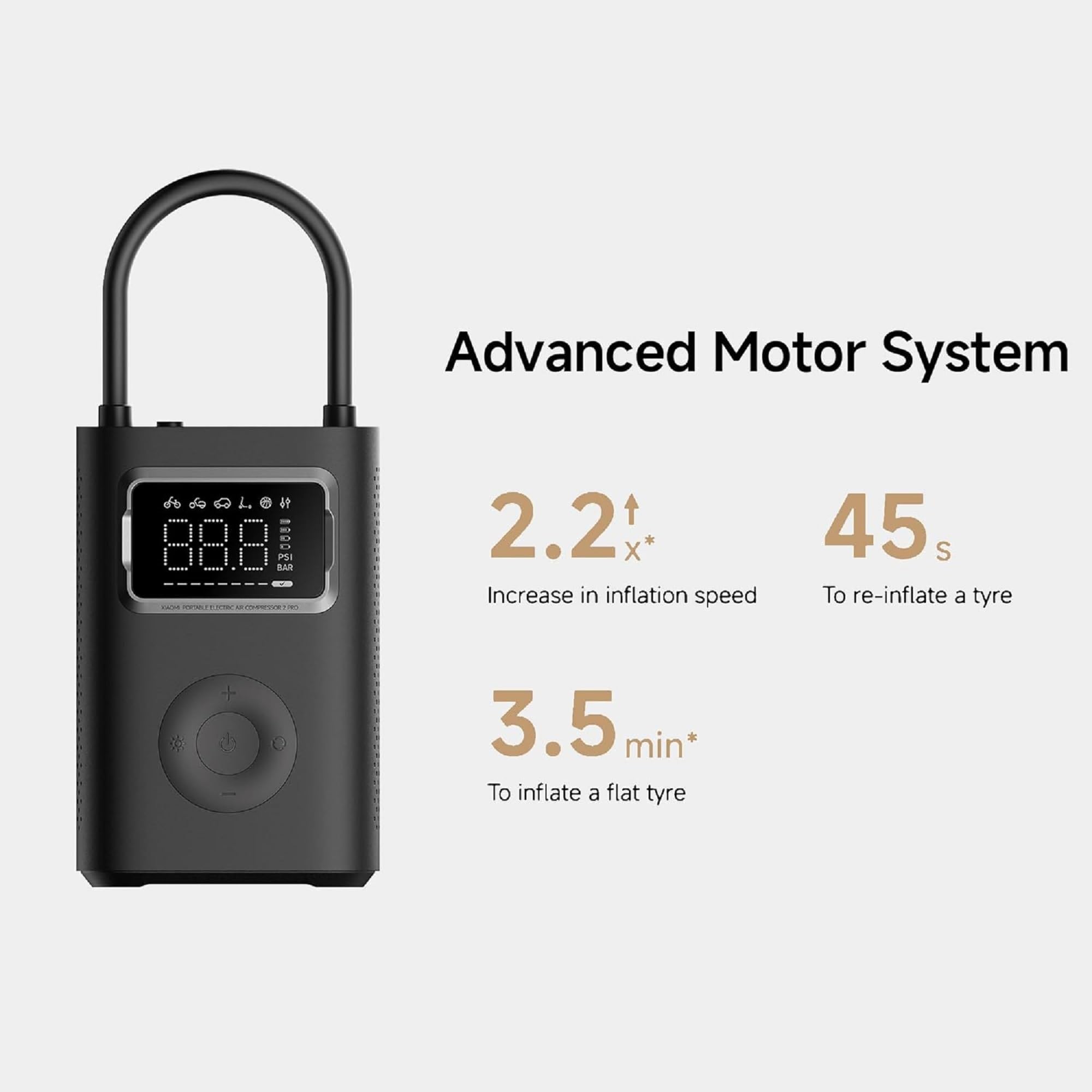 Xiaomi 2 Compresseur d'air électrique portable sans fil 150 PSI avec écran LCD de pression précise, pompe à air de 20 000 mAh pour voiture, vélo, moto, boule
