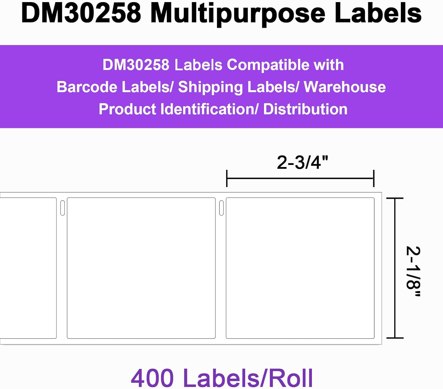 AveneMark 2-1/8" x 2-3/4" Direct Thermal Labels - 16 Rolls, 6400 Labels - Barcode, Address & Postage - DYMO 30258, 4XL, 450 Series, Rollo, Zebra Compatible