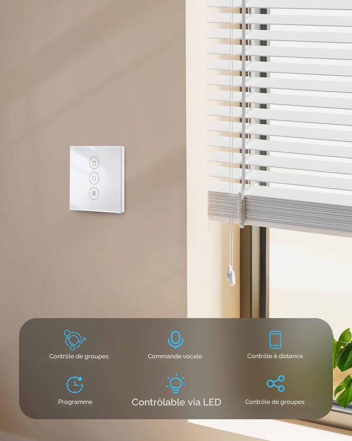 Interrupteur Wi-Fi pour volets roulants, Commande intelligente pour volets roulants, Compatible avec Alexa/Google Home/Smart Life, Interrupteur et minuteur à commande vocale pour volets
