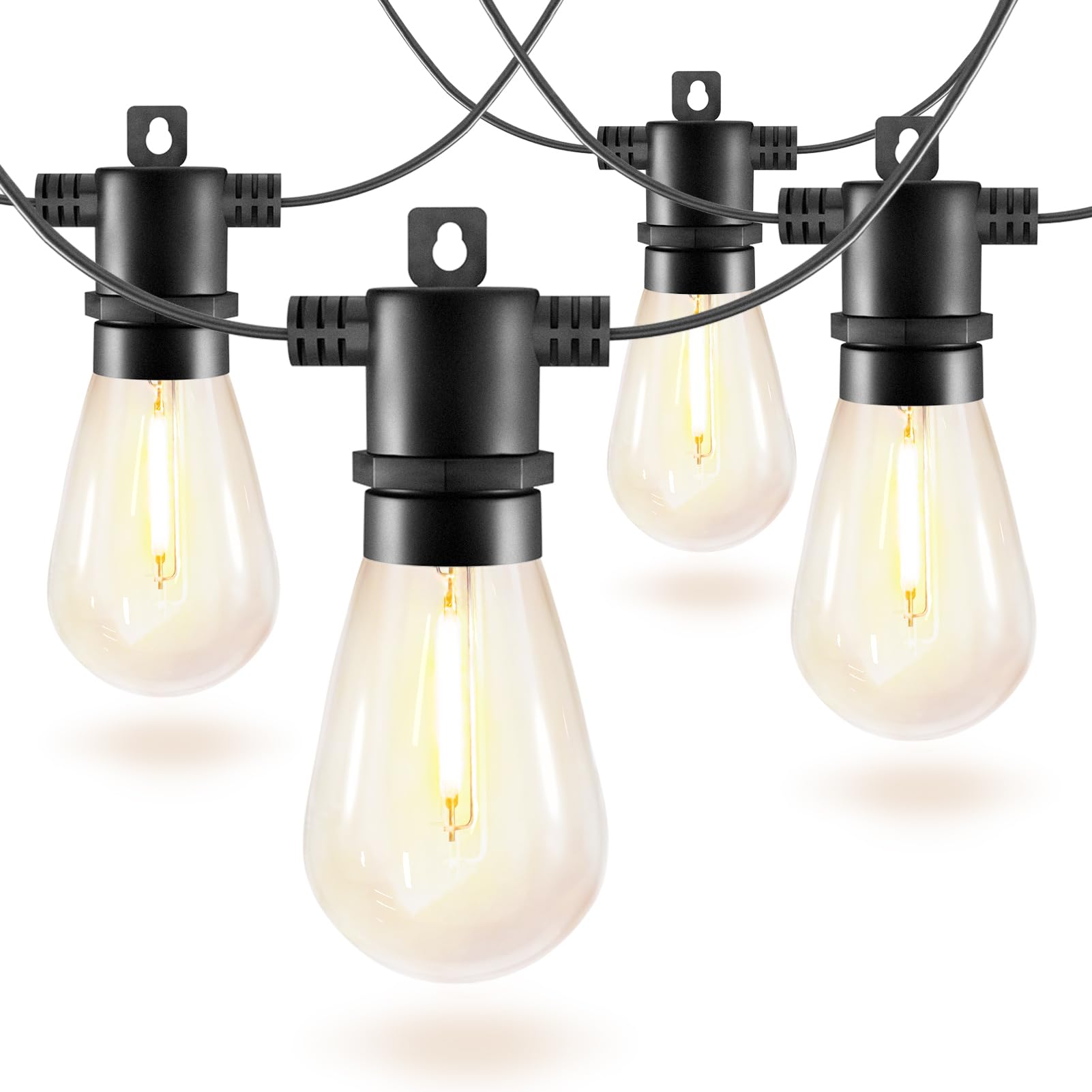 BRIMAX Outdoor String Lights 15M with 15Pcs E12 Sockets, 16Pcs S14 1W LED Edison Bulbs, Warm White, 2700K Shatterproof Commercial Grade Waterproof LED String Lights for Bistro Gazebos Porch S14-E12-49.8FT