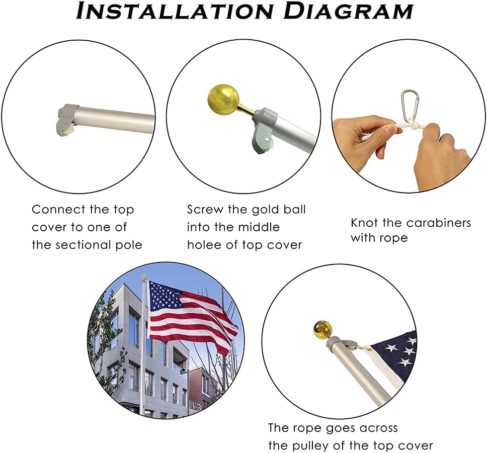 SENZHIYI 25FT Flag Pole Kit,Extra Thick Heavy Duty Upgraded Sectional Aluminum Flagpole Outdoor In ground with 3x5 USA Flag for Residential & Commercial，Garden Flag Pole（Sliver : Patio, Lawn & Garden