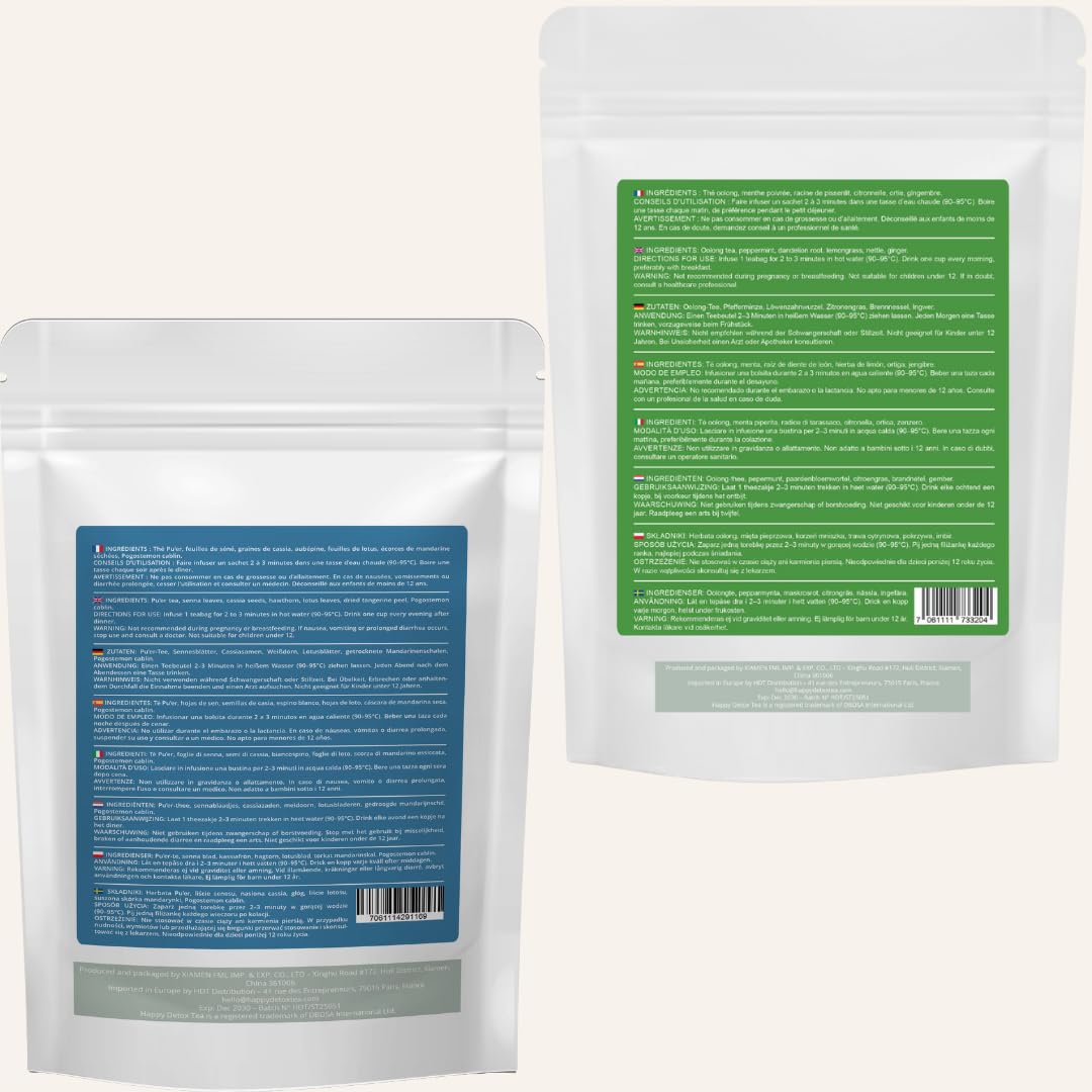 Happy Detox Tea - Thé et Infusion Detox Cure Minceur - 28 Sachets de 3 grammes - Cure de 14 jours