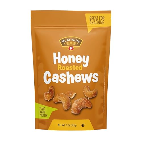 Platinum - Anacardos tostados con miel de 11 onzas, bolsa resellable Anacardos saborizados Nuez gourmet tostada dulce y sabrosa Snack sobre la