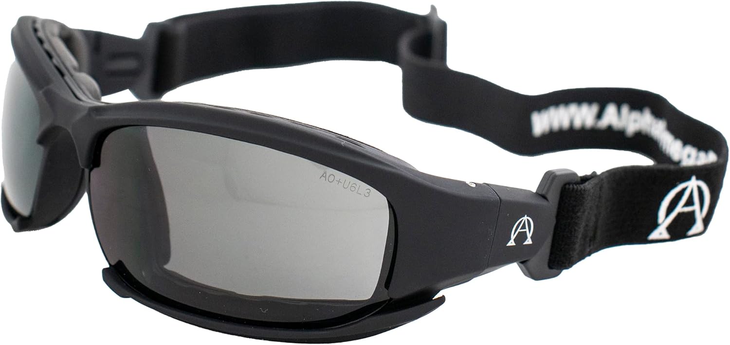 Alpha Omega AO3 Motorcycle Sunglasses Foam Padded Riding Safety Glasses Z87.1 Convertible to Goggles for Men or Women 2 Pair Black Frame w/Smoke & Yellow Lenses