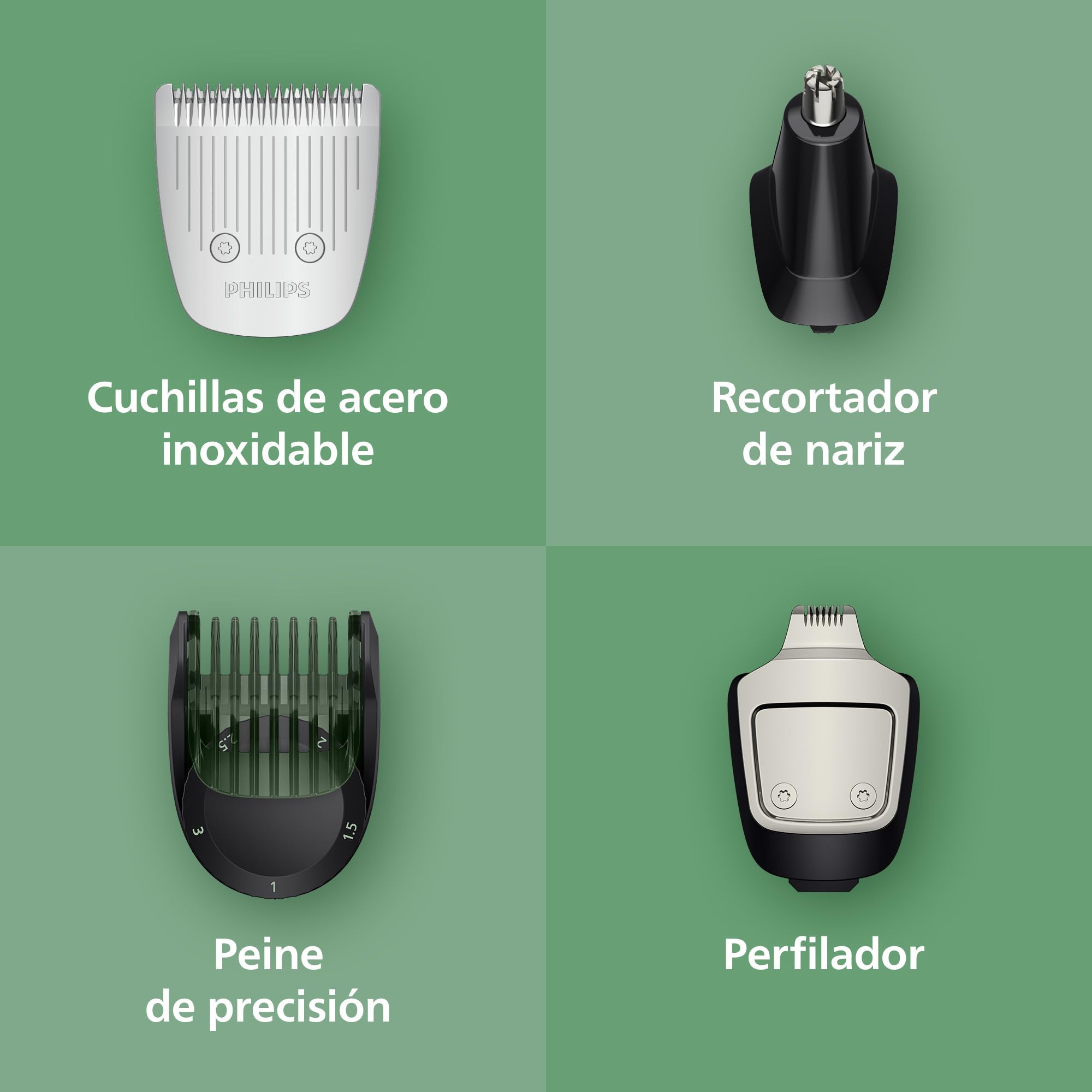Philips Recortadora todo en uno de 11 en 1 Serie 5000 - Afeitadora y cortapelos hombre para rostro, cabeza y cuerpo, cuchillas de acero autoafilables, 17 longitudes, recargable, MG5951/15