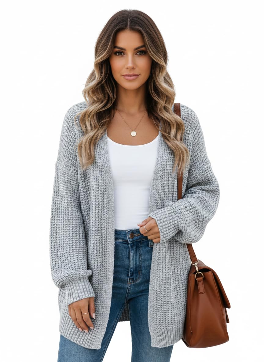 Women's Winter Sweater Lantern Sleeve Cardigan Grey Freesize - Sweater for Women-image-37