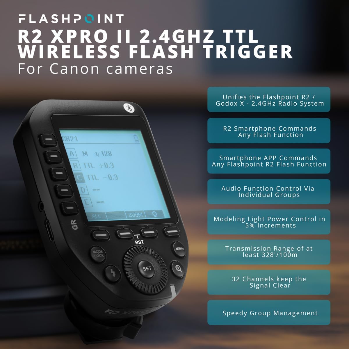 Flashpoint R2 XPro II features list with an image of the trigger.