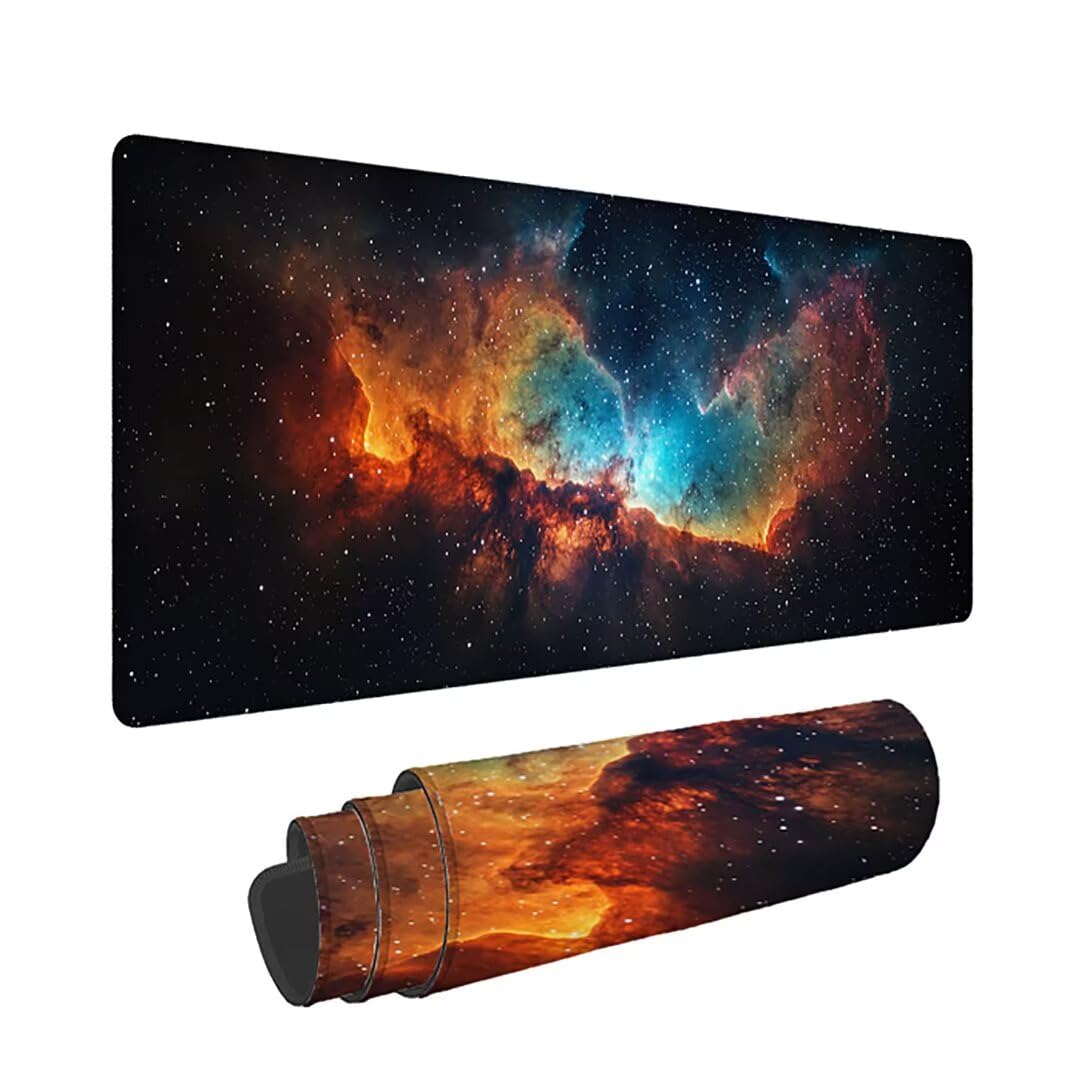 Podkładka pod mysz do gier XXL - 1400 x 600 x 3 mm - gwiaździste niebo duża antypoślizgowa podkładka na klawiaturę biurową ze zszytymi krawędziami, krajobraz duża podkładka pod mysz do gier do biura i