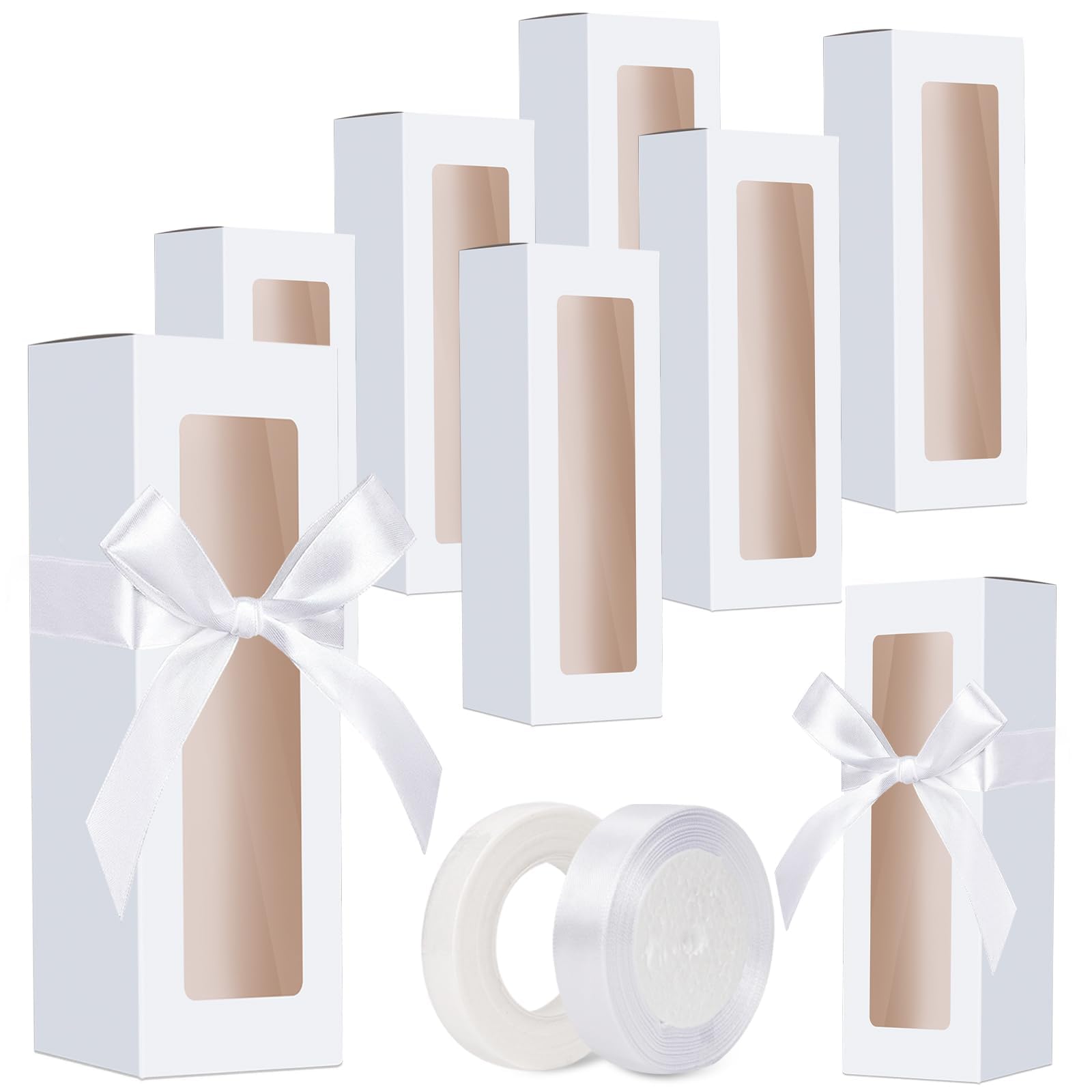 meiqidi 10 Pcs Tumbler Gift Box, Tumbler Boxes with Ribbon and Window, Large White Gift Box for 12oz/16oz/20oz Tumbler, 9.6x3.35x3.35 Inch