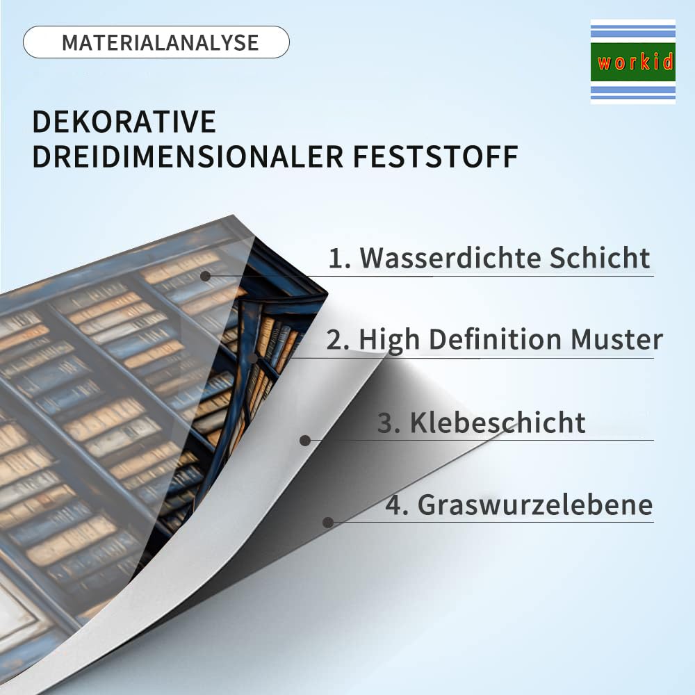 workid Türtapete Selbstklebend Türfolie Selbstklebend Türaufkleber Türposter Türsticker Fototapete 3D Effekt für Schlafzimmer Wohnzimmer Küche Vintage Buchregal Aufkleber 77 * 200cm MT-4