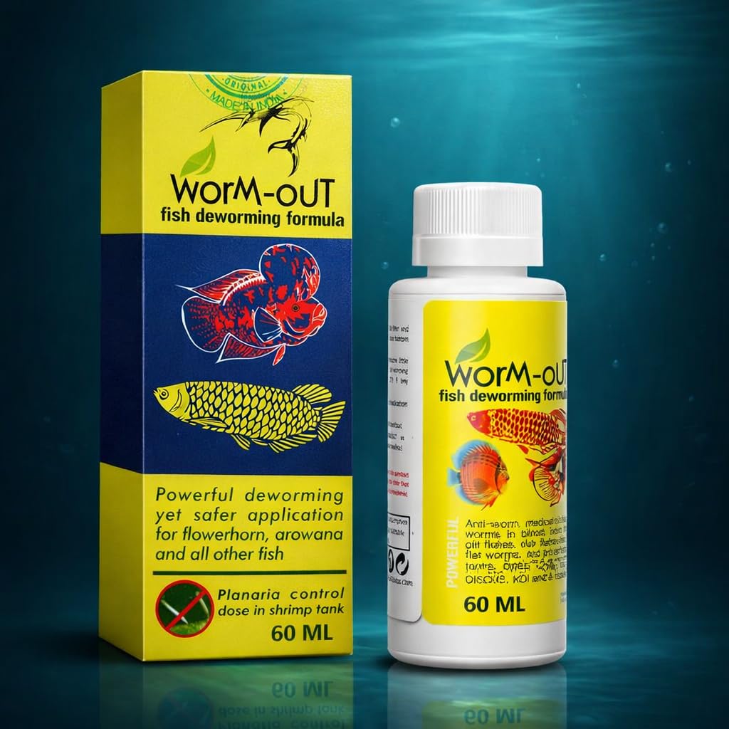 VAYINATO Aquatic Remedies Worm-Out Fish Deworming Formula, 60ML for Flower Horn, Discus, Arowana and All Other Fish