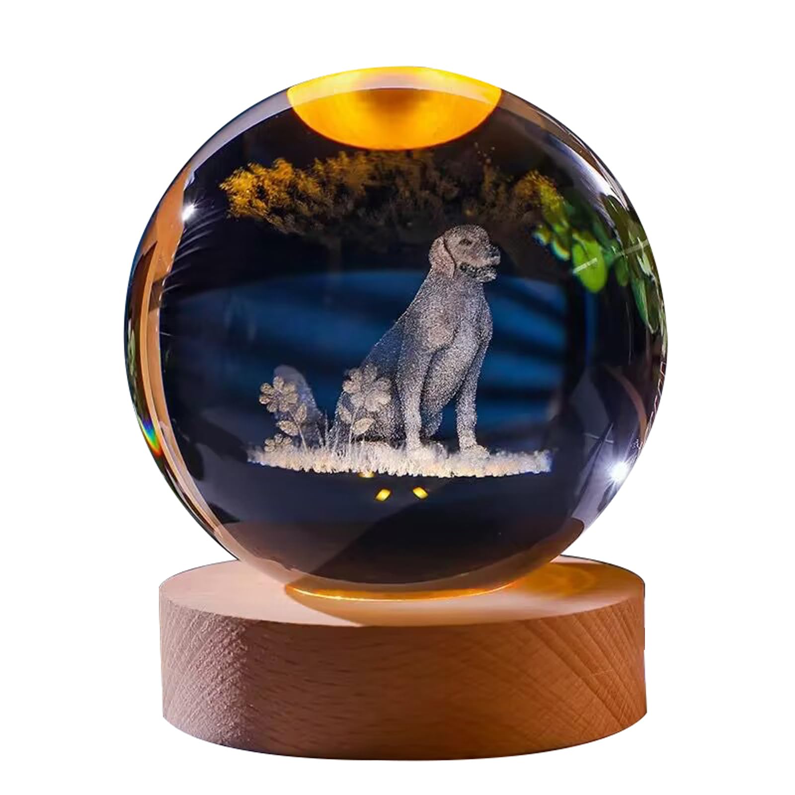 WXMYOZR Chinese Zodiac 80mm 3D Crystal Ball with Wooden Lighting Base Feng Shui Glass Sphere Chinese New Year Gift,Dog