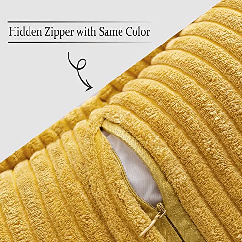 Image of MIULEE Decorative Throw Pillow Covers for Couch Bed Livingroom 18x18 Inch Set of 2 Fall Mustard Yellow Boho Accent Throw Pllows Broadside Striped Patchwork Soft Corduroy Pillowcases
