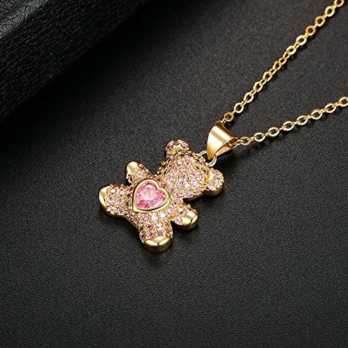 Teddy Bear Lucky Cat Pendant Heart Crystal Pendant Necklace Cute Animal Jewelry for Women2
