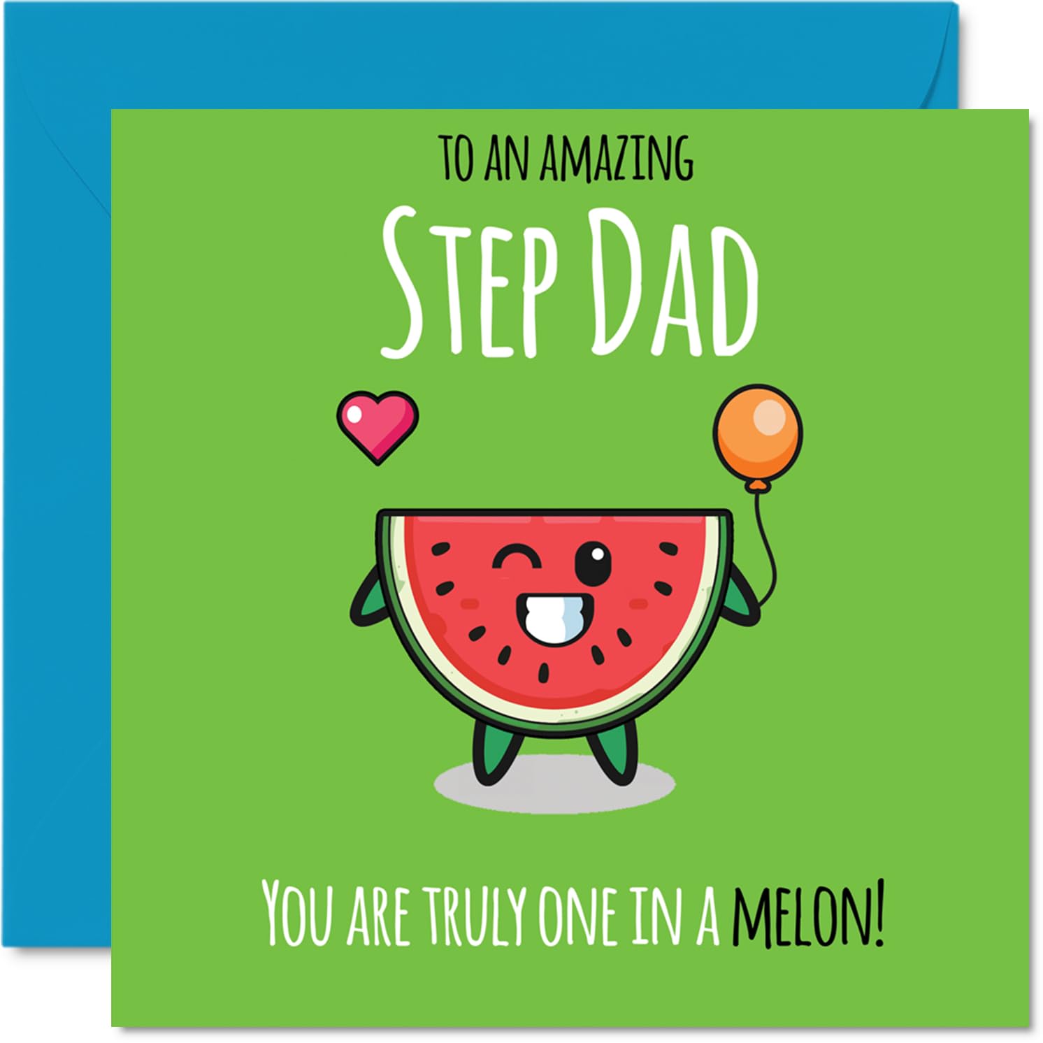 Step Dad Birthday Card - One In A Melon - Happy Birthday Card for Step Dad from Son Daughter, 145mm cute melon Bday Greeting Cards