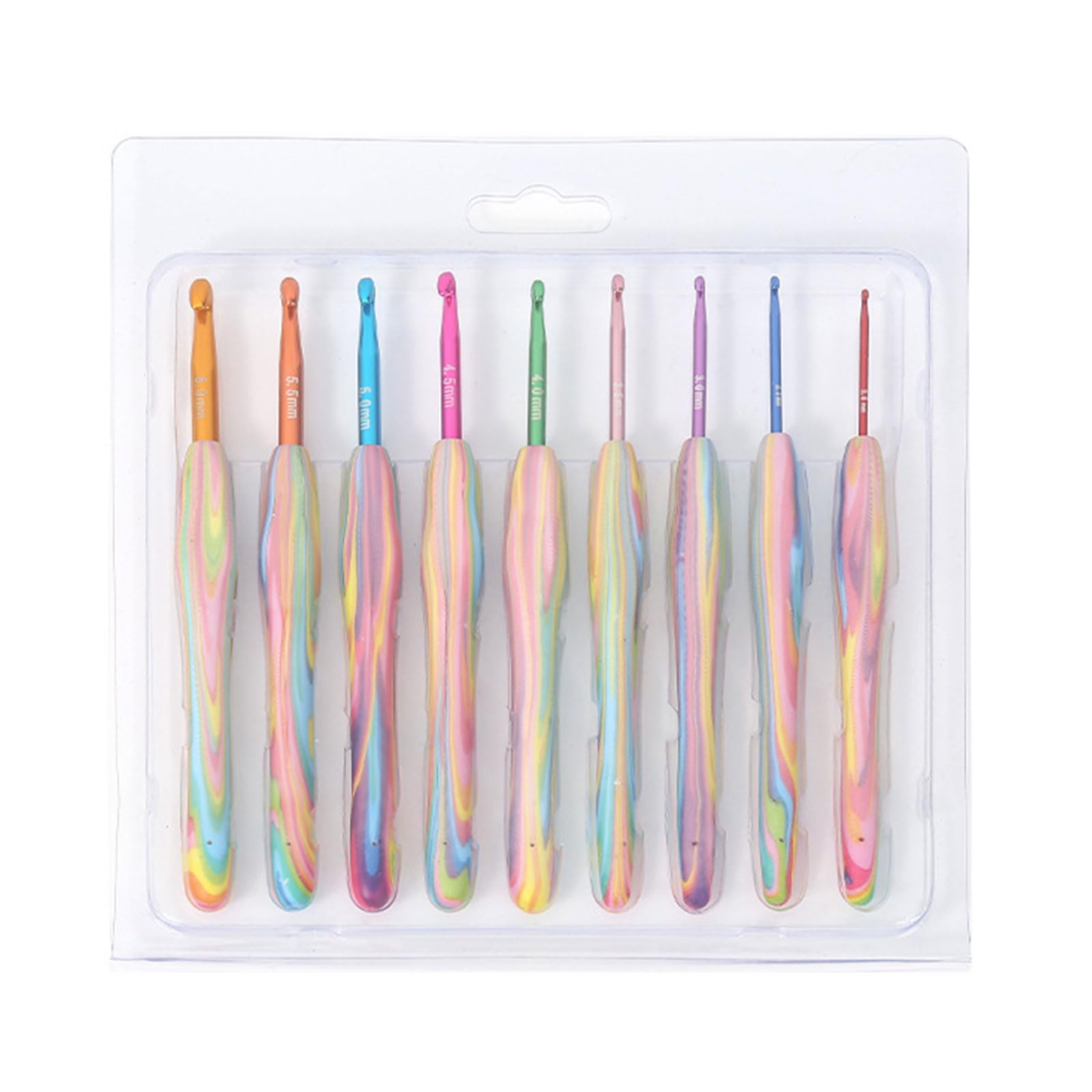 9Pcs Professional Ergonomic Handle Crochet Hook 2mm-6mm Ergonomic Crochet Hook Set Needle for Beginner Beginner