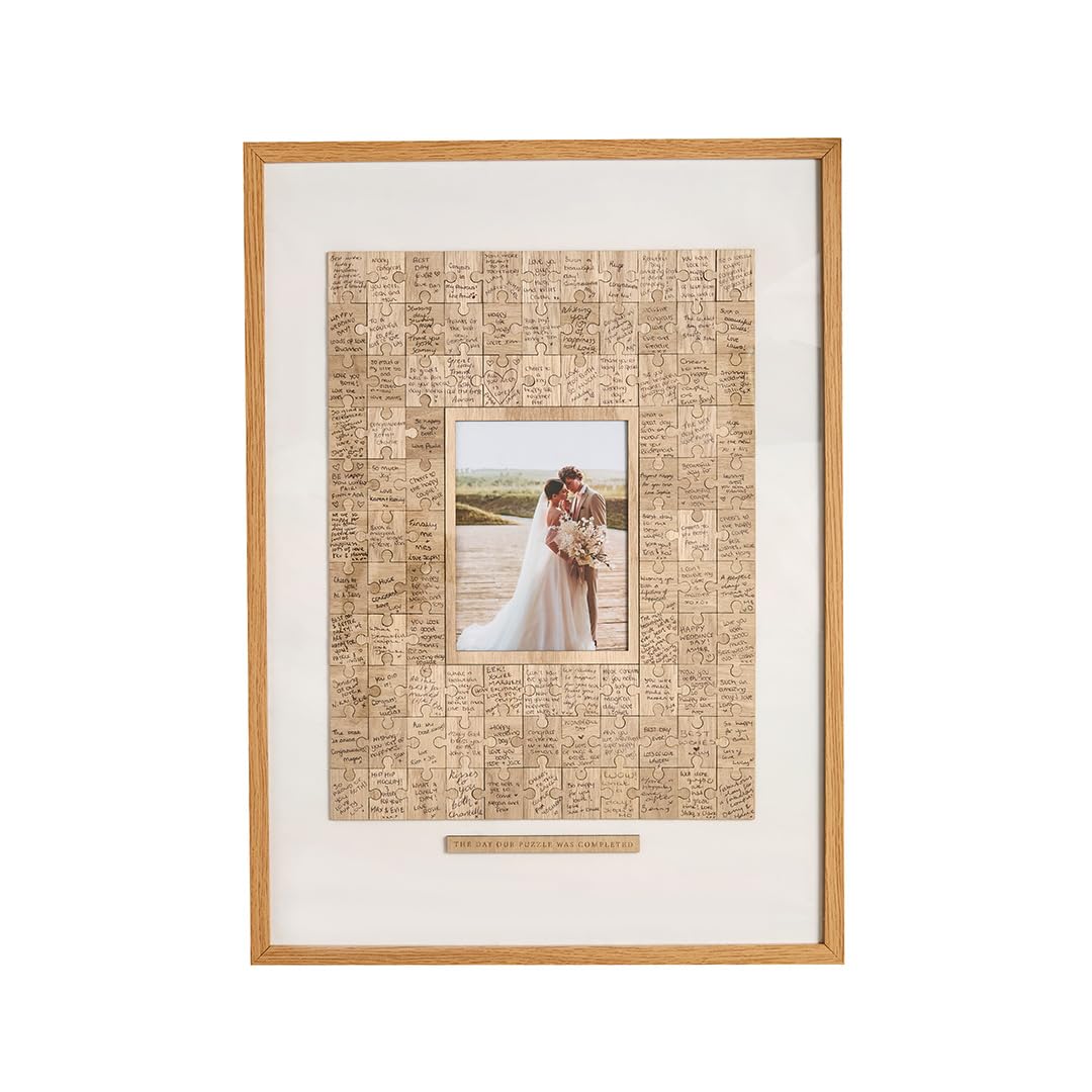 Hootyballoo Wooden Jigsaw Guest Book with Display Box, 96 Puzzle Pieces, 48 x 39 cm Finished Size, Wedding Guest Book Alternative with Photo Space