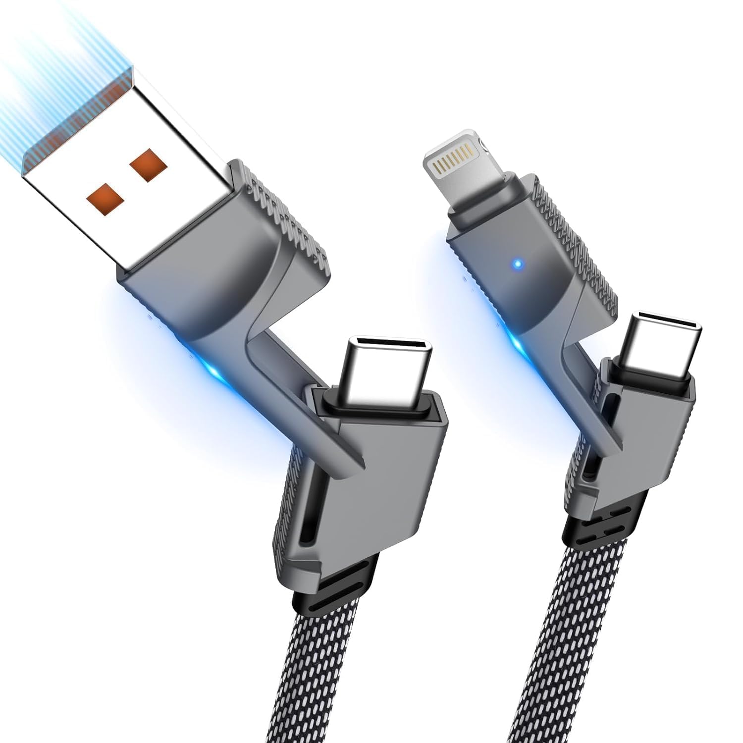 BAARITA 4 in 1 Fast Charging Cable Metal Flat Braided Indestructible Cable 1m 100W with to type C, type C to C, Lighting to type A compatible for iPhones, iPads, Macbooks, Type C Laptops (Multi) (B0DDSWBDR9) Amazon Price History, Amazon Price Tracker
