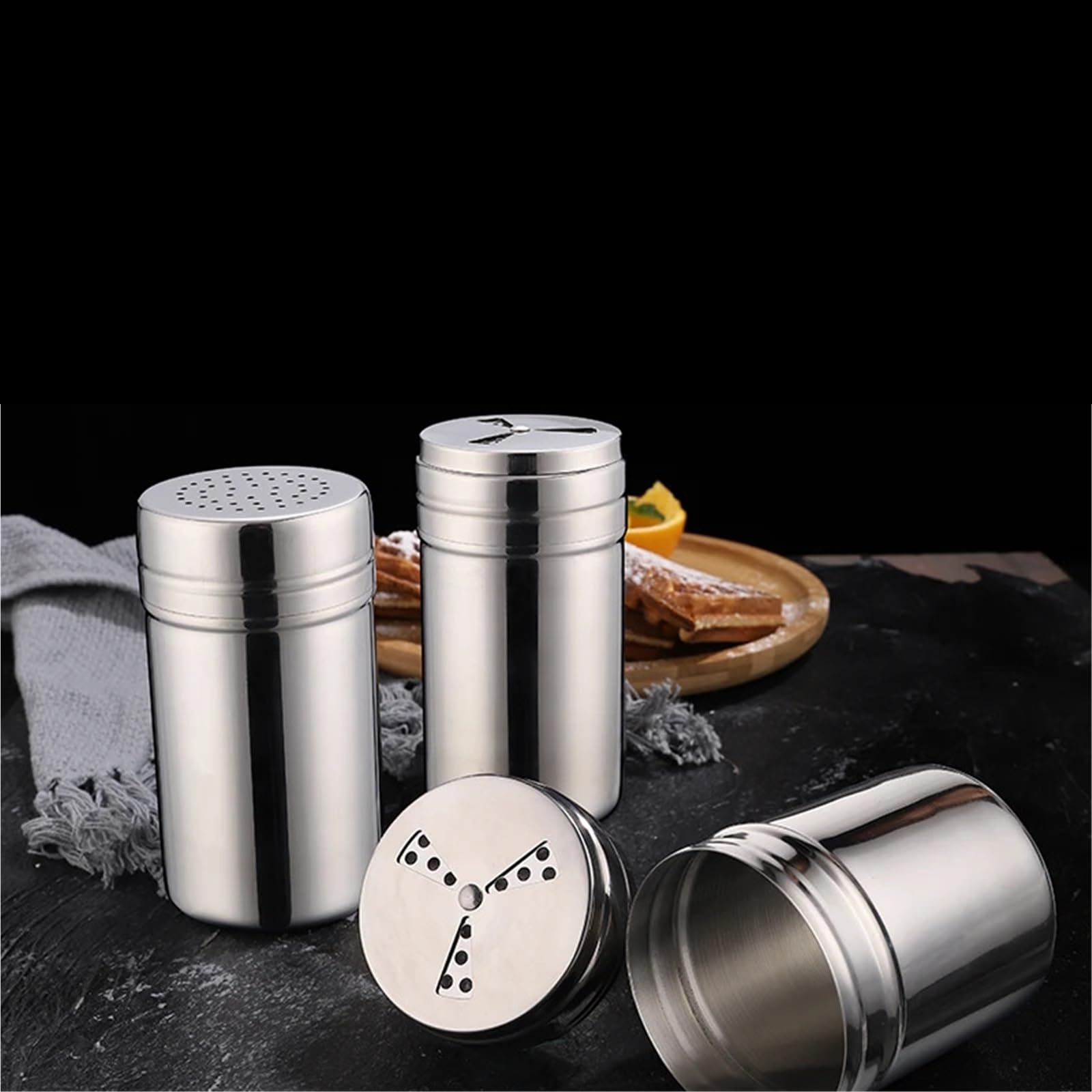 Juego de tarros Especias Acero Inoxidable 2 Piezas para Casa | Contenedor de condimentos, organizador de cocina, sal, pimienta, barbacoa, tarro de azúcar, botellas con sabor(5X7CM-B)