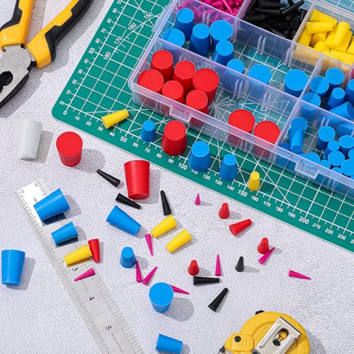 Image of Briwooody 650 Pcs Rubber Plugs 9-Sizes Silicone Tapered Plug Kit 1 /15 inch to 1 inch Stoppers for Coating, Hole, Painting Protection Silicone Stopper