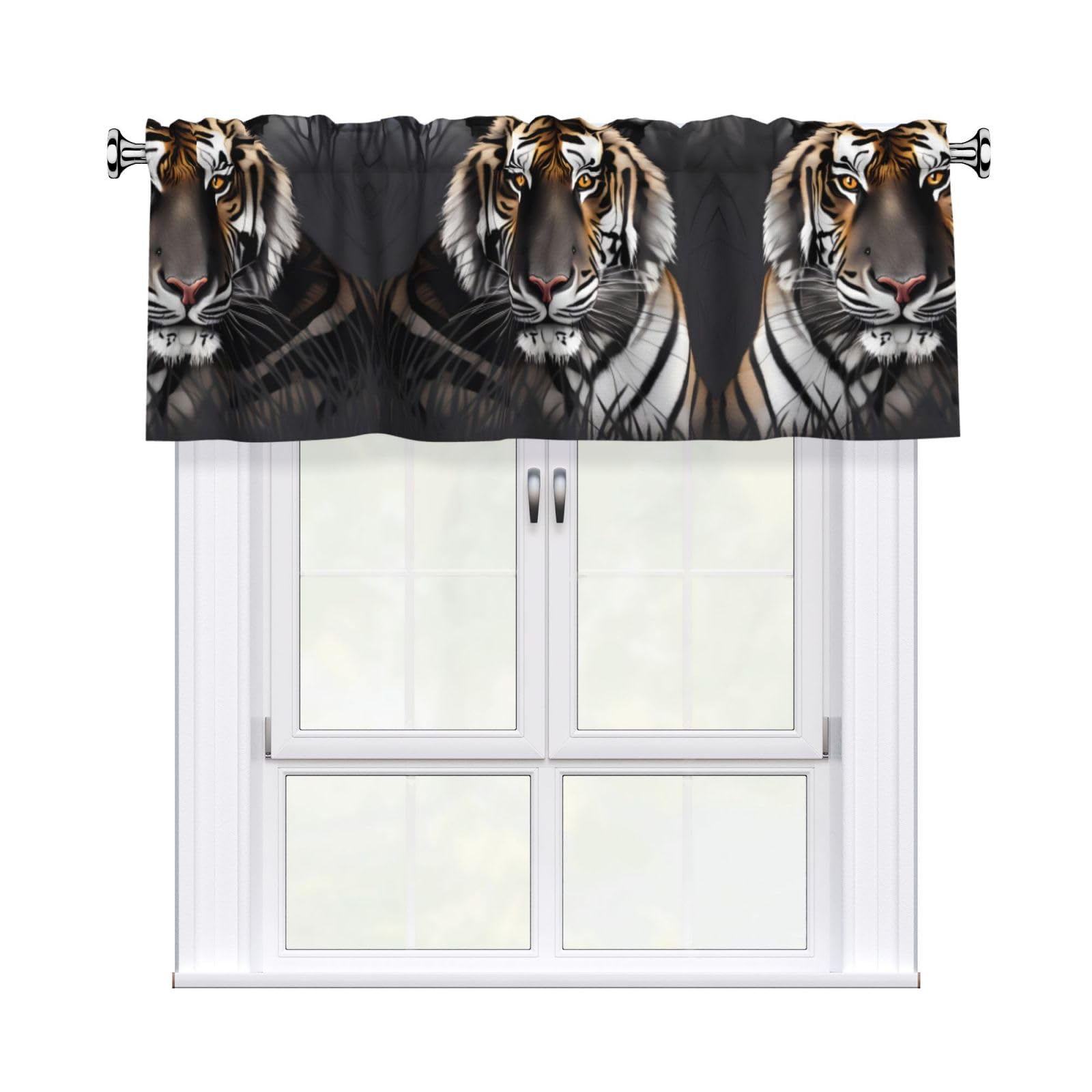 HJFCZH WHJSSF Tiger at rest Prints 54x18in Curtain Valance - Peach Skin Polyester Kitchen Cover with Light Filtering Floral & 3" Rod Pocket