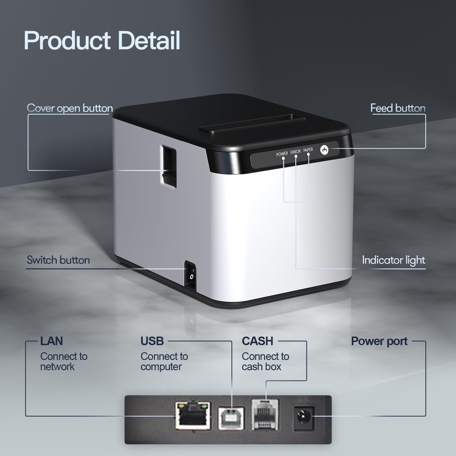 Bisofice Impresora Tickets termica 80mm, Impresora de Ticket con conexión USB+LAN, Compatible con Comando ESC/POS para restaurantes, supermercados, Comercio