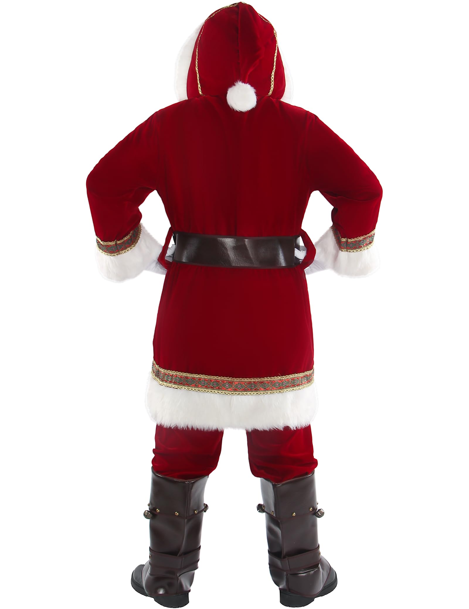 10 Pièces Costume de Père Noël Luxe Pour Hommes Costume Cosplay Pour Adultes Tenue En Velours Rouge Pour Les Fêtes