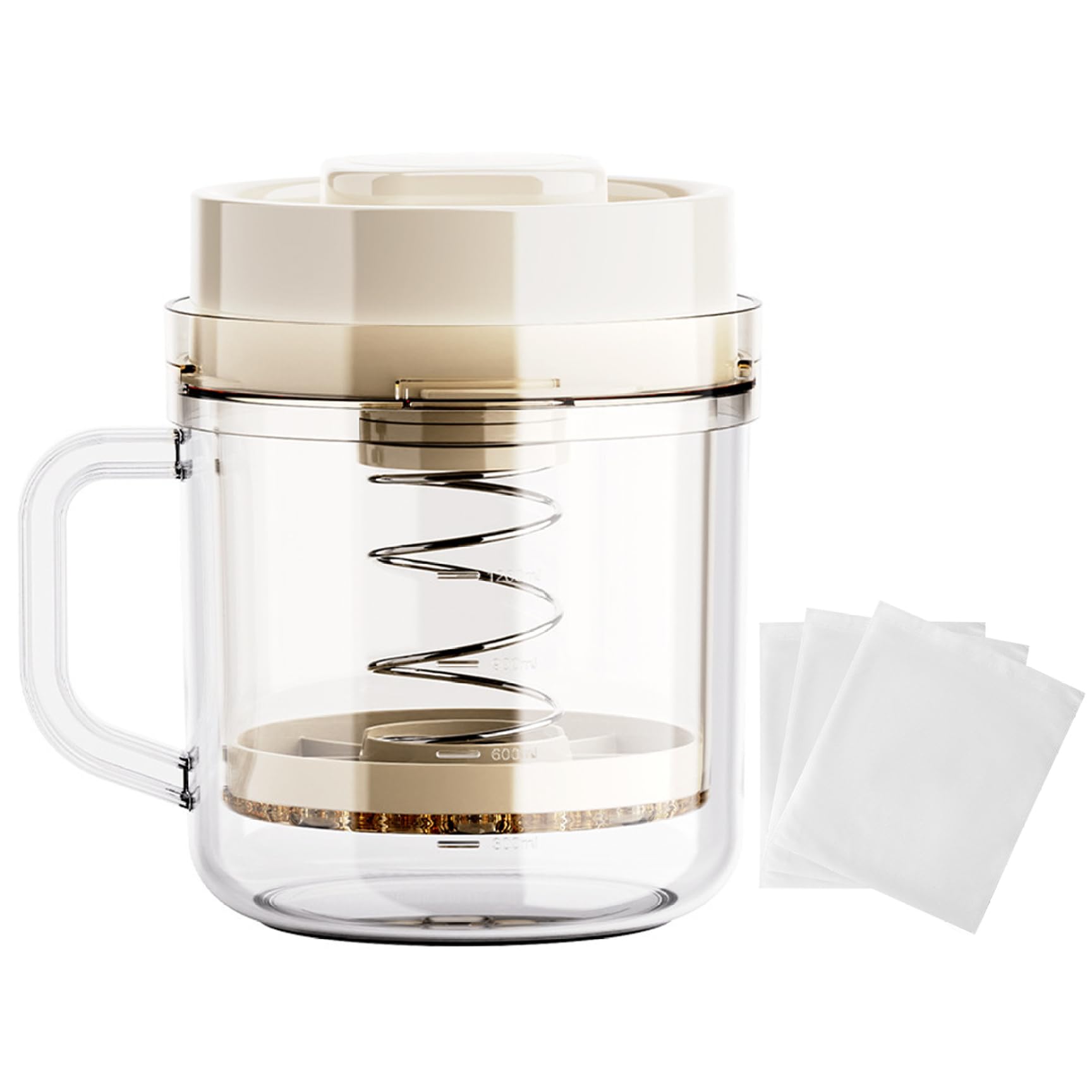 Vervevum Greek Yogurt Strainer 1100ML Press Type Cheese Strainer with 3 Fine Mesh Bag Detachable Nut Milk Maker with Handle for Making Yogurt Soybean Milk, Greek