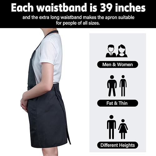 Miniatura 3 de MyLifeUNIT Delantal de artista con 10 bolsillos para artes y manualidades, delantal de cerámica de lona negra para mujeres y hombres