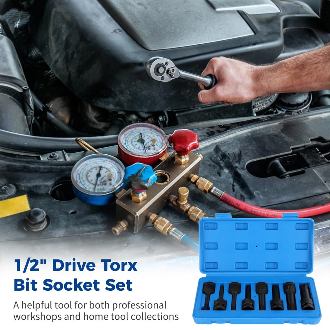 Zestaw nasadek udarowych Torx, T30 T40 T45 T50 T55 T60 T70 T80 Cr-Mo, zestaw nasadek bitowych Torx 0,5 cala z etui do przechowywania