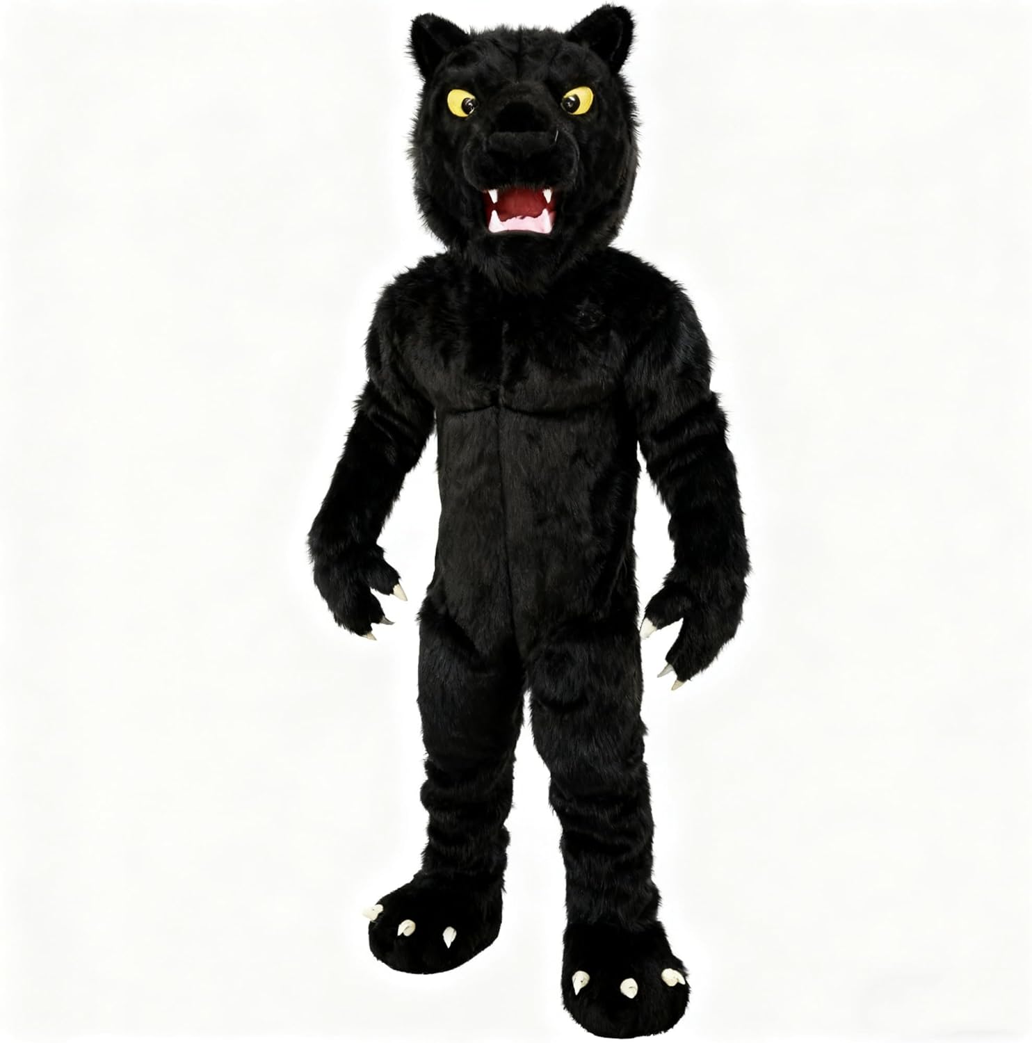 Professional Panther Mascot Costume, Full Body Plush Character Suit Deluxe Furry Jumpsuit for Sports Teams, Events