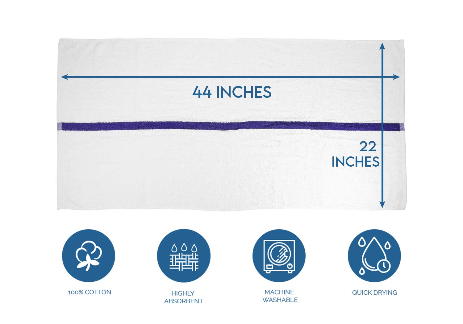DAN RIVER Paquete de 6 toallas de baño de 22 x 44 pulgadas, súper suaves, altamente absorbentes, ligeras, de secado rápido, toallas de hotel para baño, hogar, gimnasio y spa, 400 GSM, azul y blanco