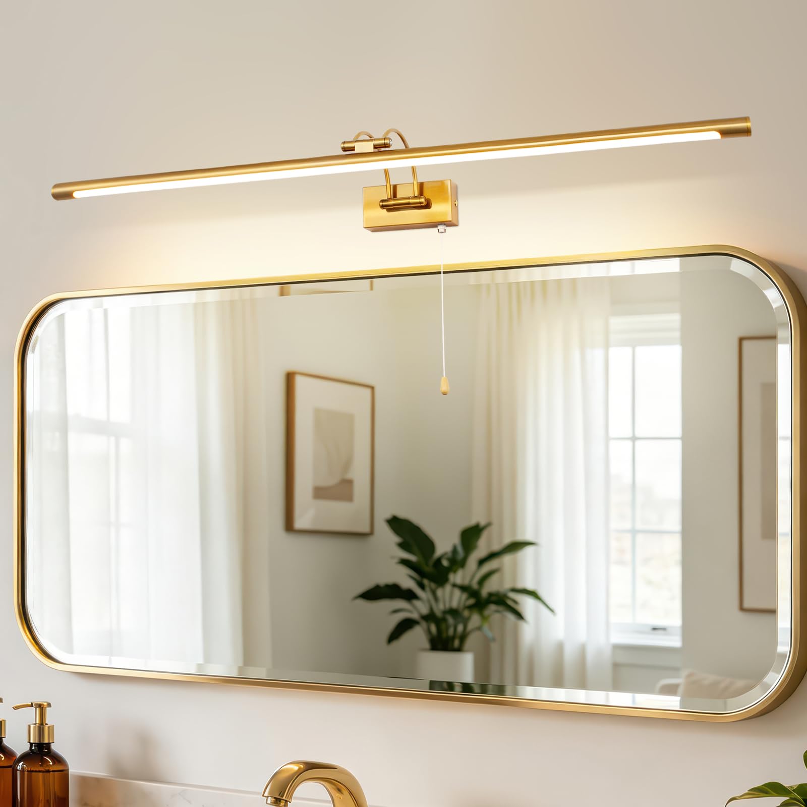 LED Spiegelleuchte Badezimmer 90cm 16W IP44 Wandleuchte mit Schwenkbarem Lampenkopf und Zugschalter