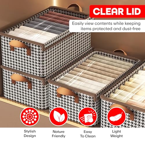 Image of PRIME PICK Foldable Clothes Storage Organizer Box with Handles, Non Woven Wardrobe Storage Bag for Clothes, Blankets and Toys, Black White (Black Pack of 4-XXL)