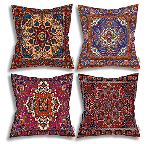Ansoela Red Turkish Pillow Covers Persian Carpet Tribal Texture Throw Pillows 18X18 Inch Set Of 4 Square Outdoor Decorative Couch Pillows For Living Room Bed Sofa Home Farmhouse Decor Cushion Covers #TOP10