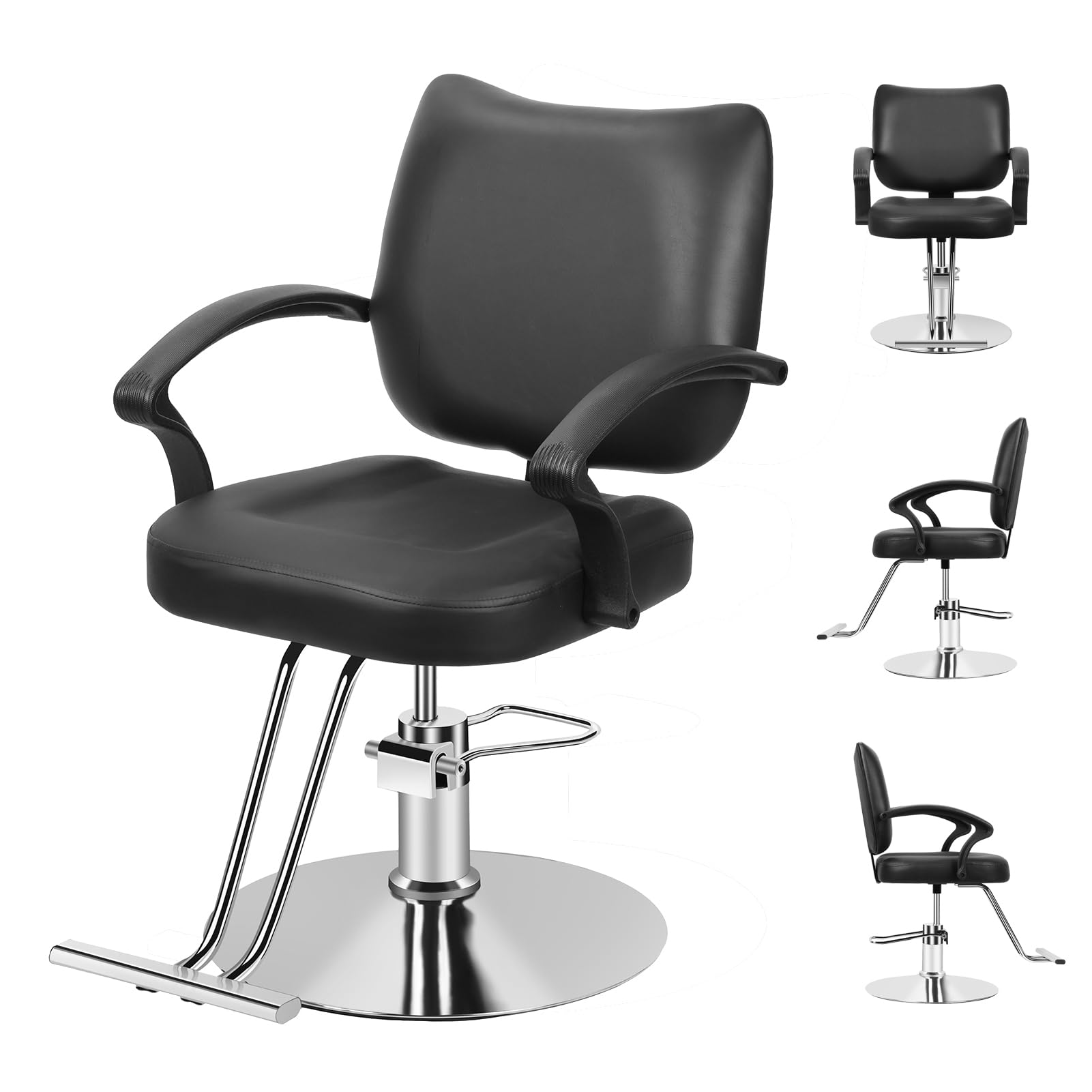 Yokawe Fauteuil de salon de coiffure avec élévateur hydraulique et repose-pieds, capacité de 150 kg, pivotant à 360 degrés pour salon de coiffure, spa, tatouage et studio de beauté, noir
