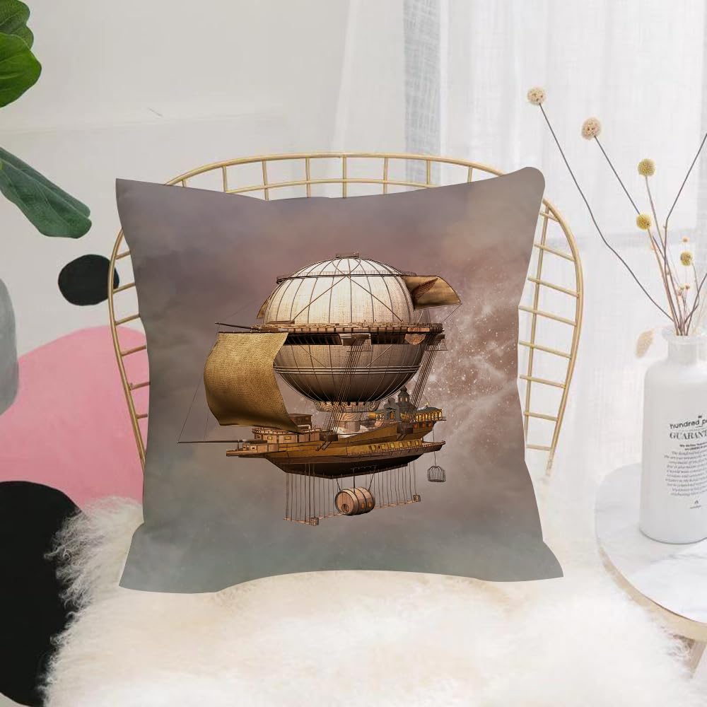 Hyosxw Steam-Punk Style Retro Mechanical Atmosphere - A1 Cushion Cover,Throw Pillow Case Home Decorative For Living Room Bedroom Sofa Chair 18X18 Inch,Steam-Punk Style Retro Mechanical Atmosphere, Floating Airship,Pillowcase 45X45cm