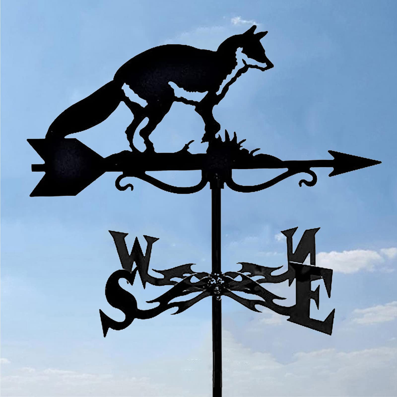 TAXXII Metal Weathervane with Silhouettes Ornament, Wind Vane Weathercock Garden Stake Weather Direction/Fox/50 * 35Cm