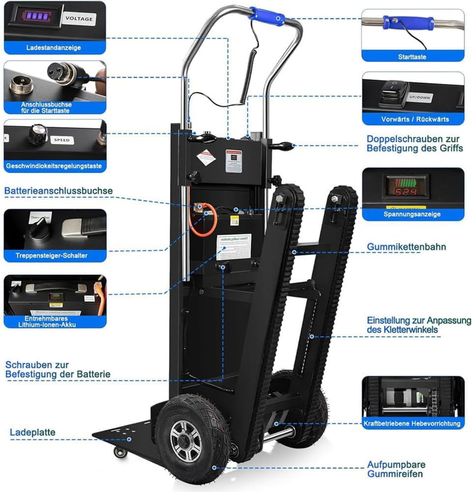 Sube Escaleras EléCtrico Carretilla Sube Escaleras EléCtrico Sube Escaleras EléCtrico Plegable Carrito Sube Escaleras Motorizado Adecuado para Familias Particulares