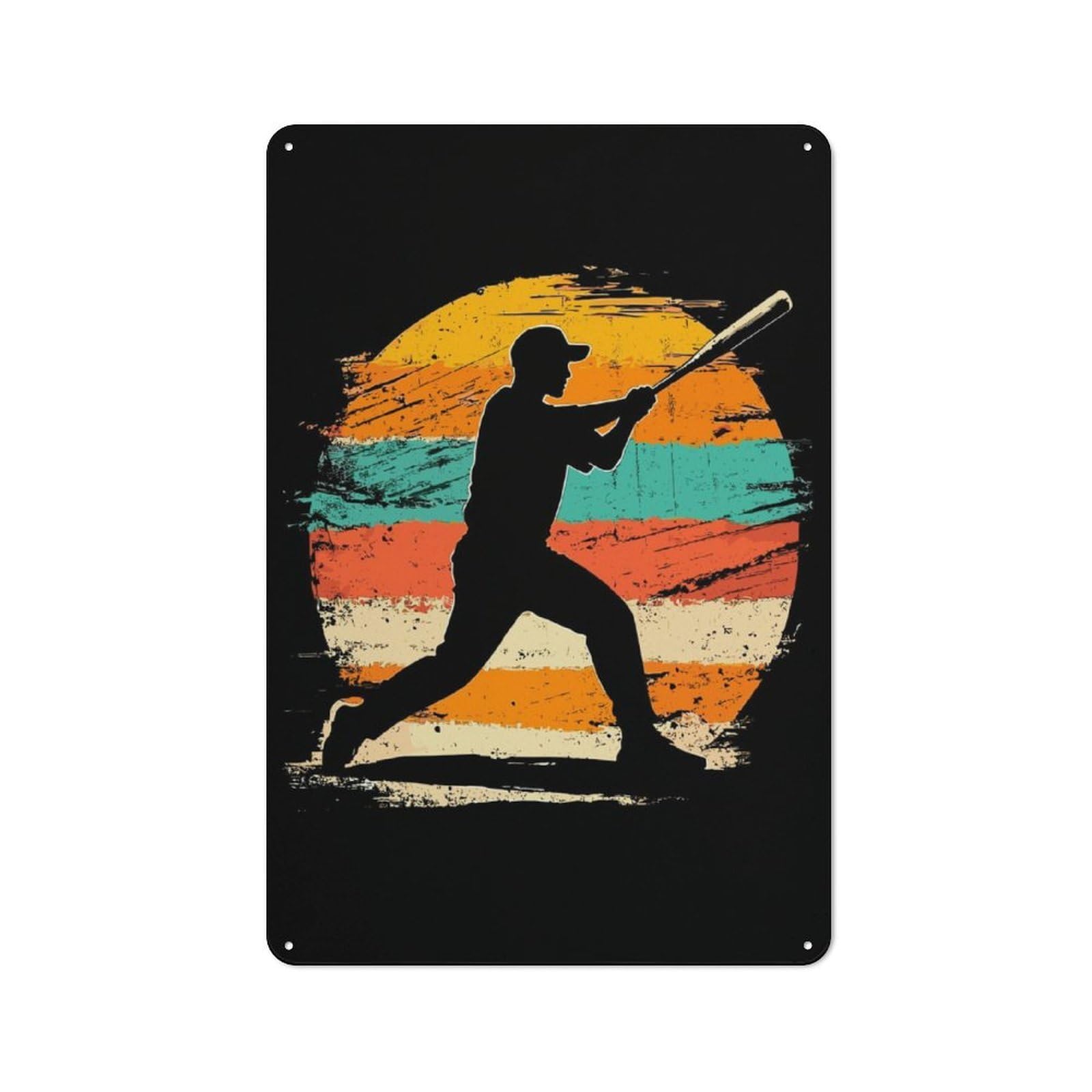 Junmoney Baseball Player Silhouette Metal Sign 30X20cm With For Workshop Wall, Vintage Decor, A Decorative Christmas Gift For Metal Sign Collectors