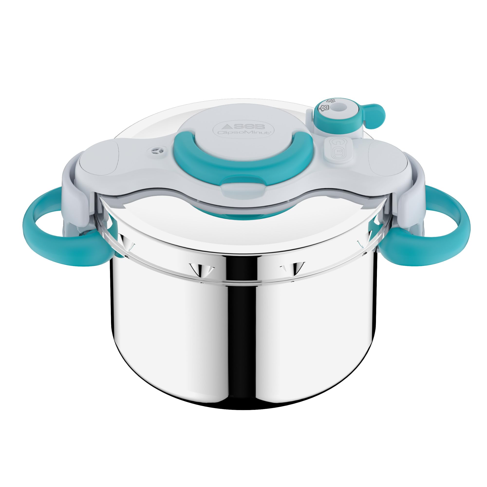 SEB ClipsoMinut'Easy + bleu 7,5L poignées rabattablesCocotte-minute®InductionLivre de 100 recettes Autocuiseur Inox Fabriqué en France Facile à utiliser P4904816